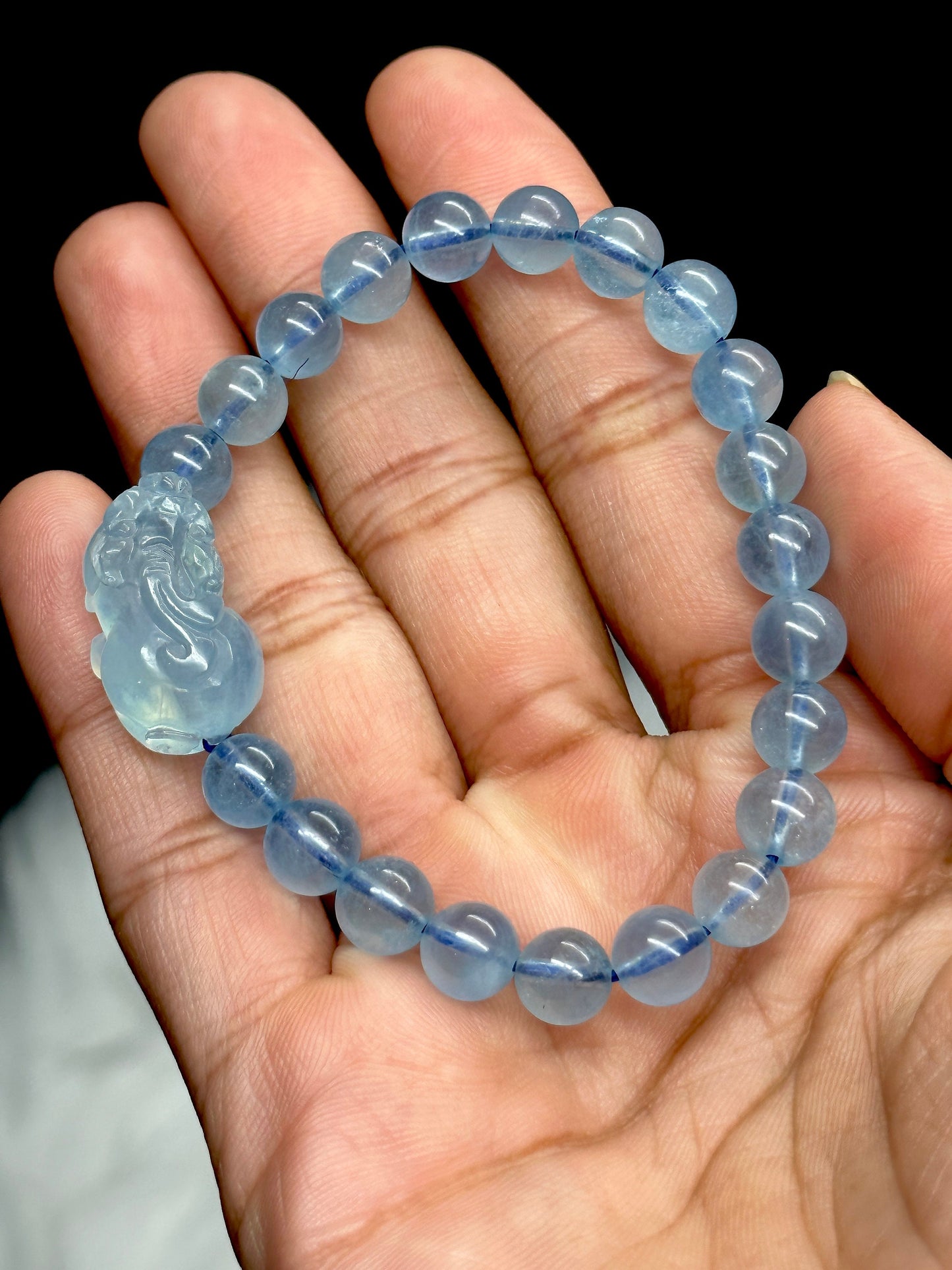 Aquamarine Pixiu Carved Bracelet, Aquamarine Bracelet, lucky pixiu bracelet