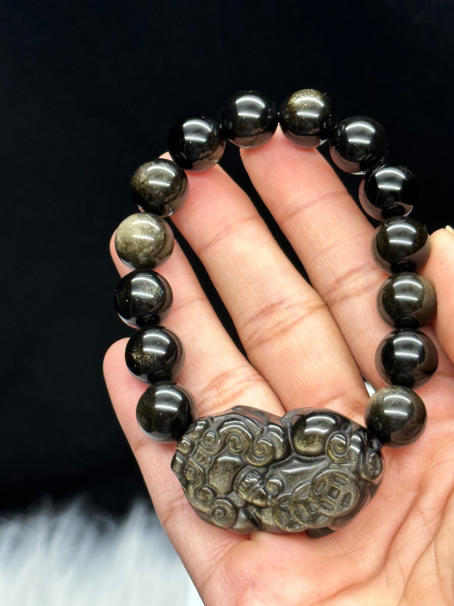 Golden sheen Obsidian Pixiu Bracelet , Crystal Bracelet