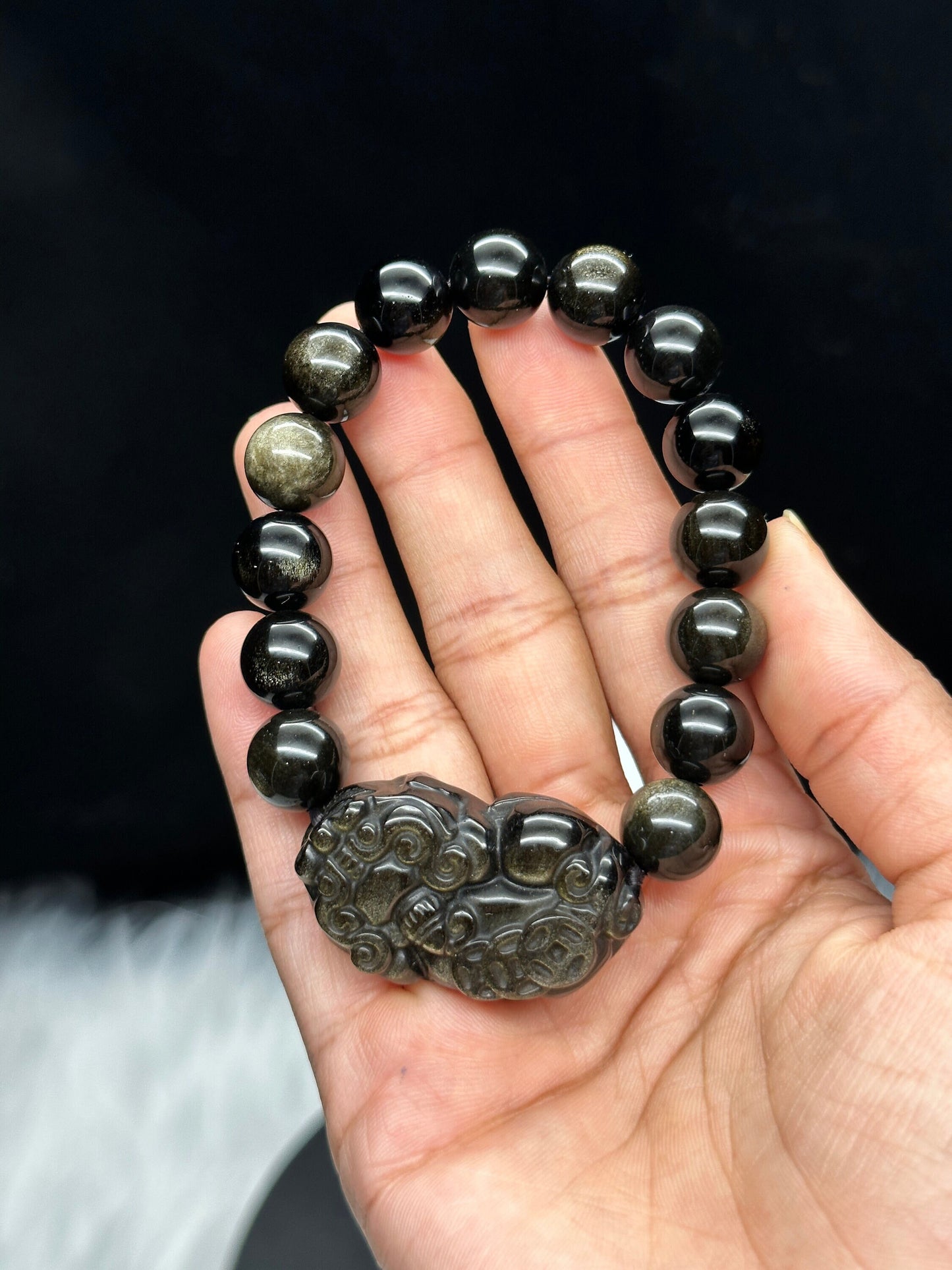 Golden sheen Obsidian Pixiu Bracelet , Crystal Bracelet