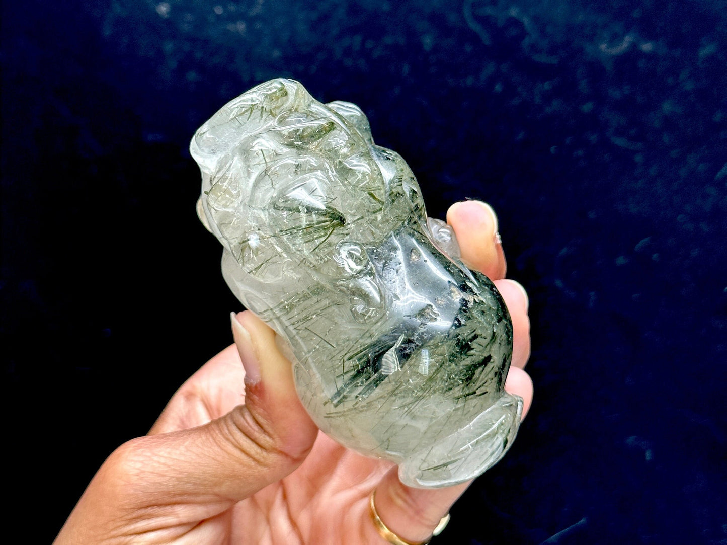 Green Tourmaline Rutilated Quartz Pixiu Carving