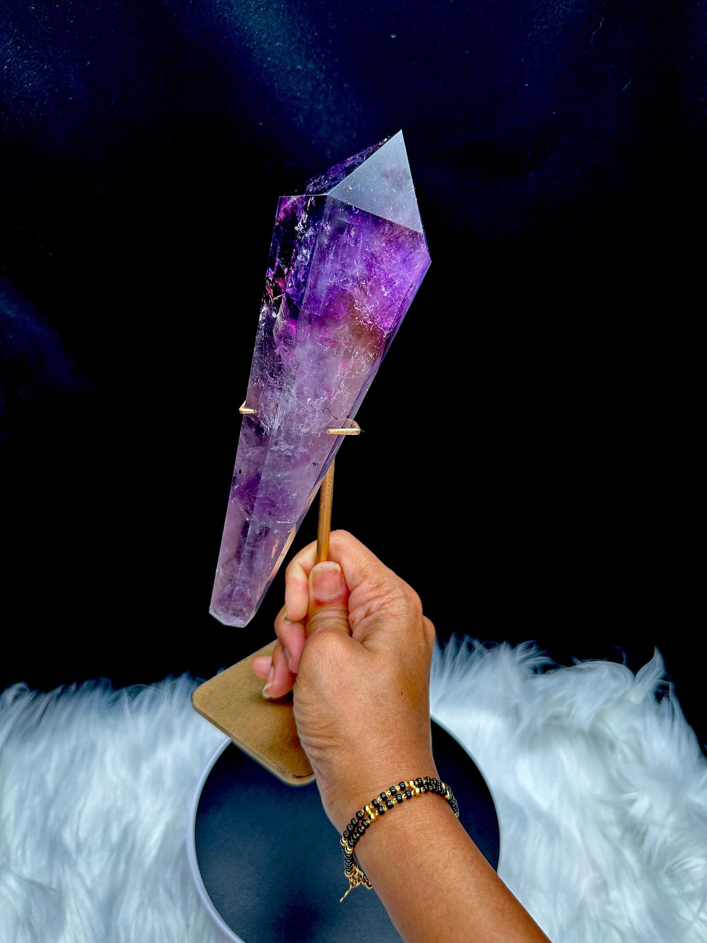 High Quality Ametrine Crystal wand on stand