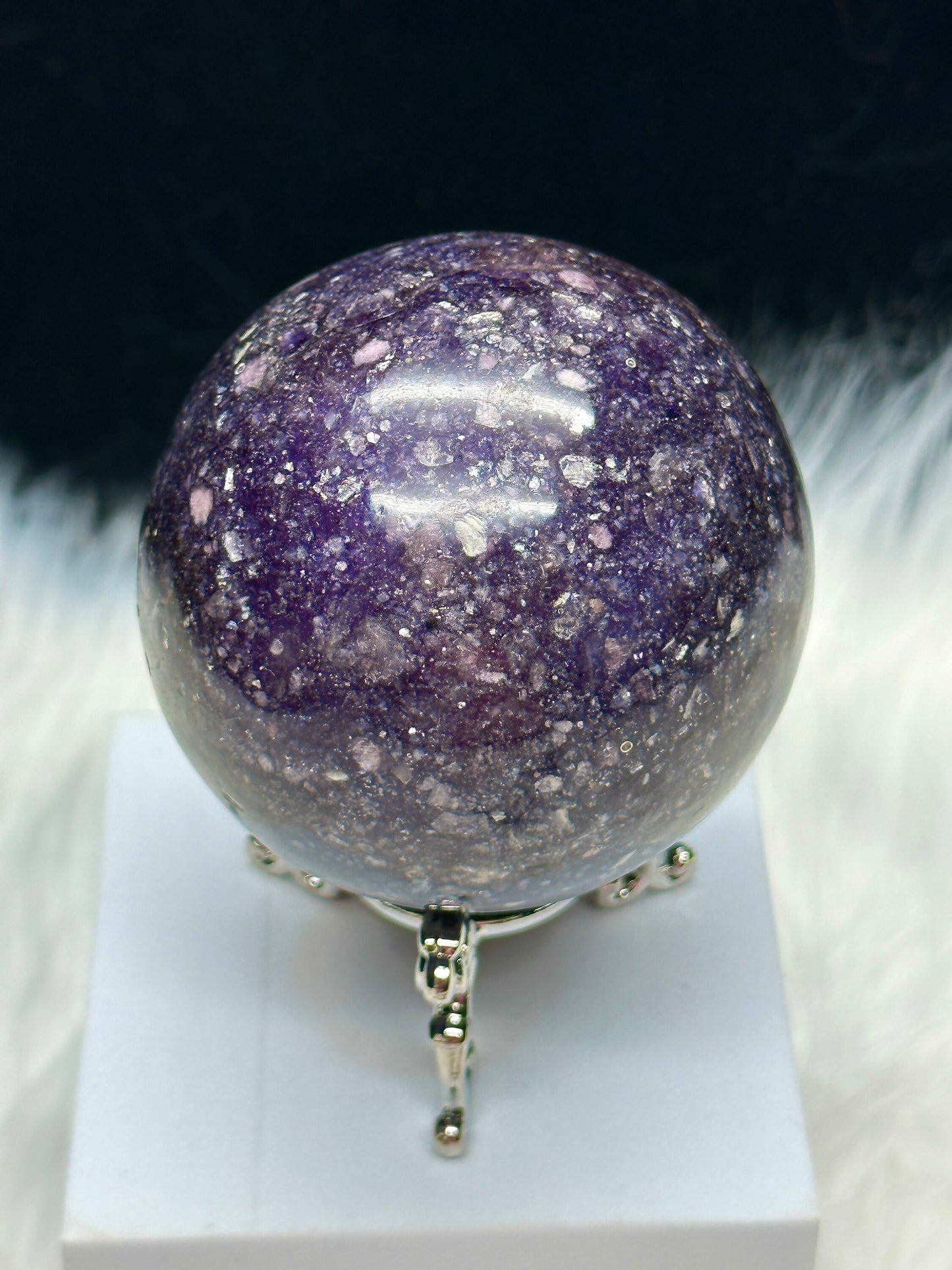 Big 70MM Stunning Natural Deep Purple Mica Lepidolite Sphere