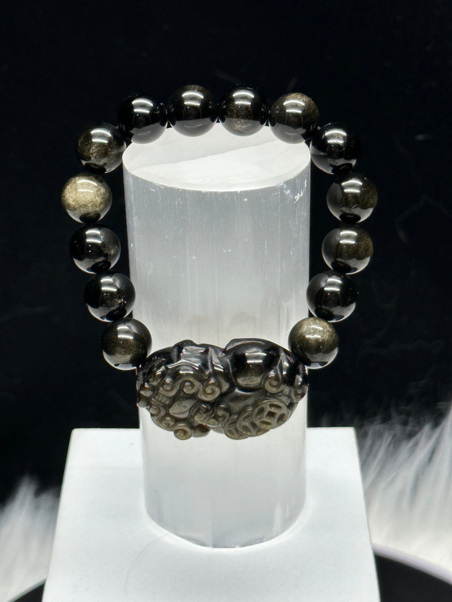 Golden sheen Obsidian Pixiu Bracelet , Crystal Bracelet