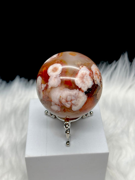 Carnelian Flower Agate Crystal Sphere