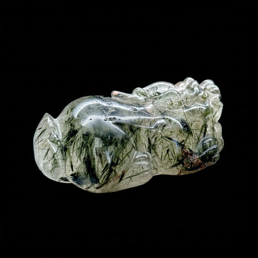 Green Tourmaline Rutilated Quartz Pixiu Carving