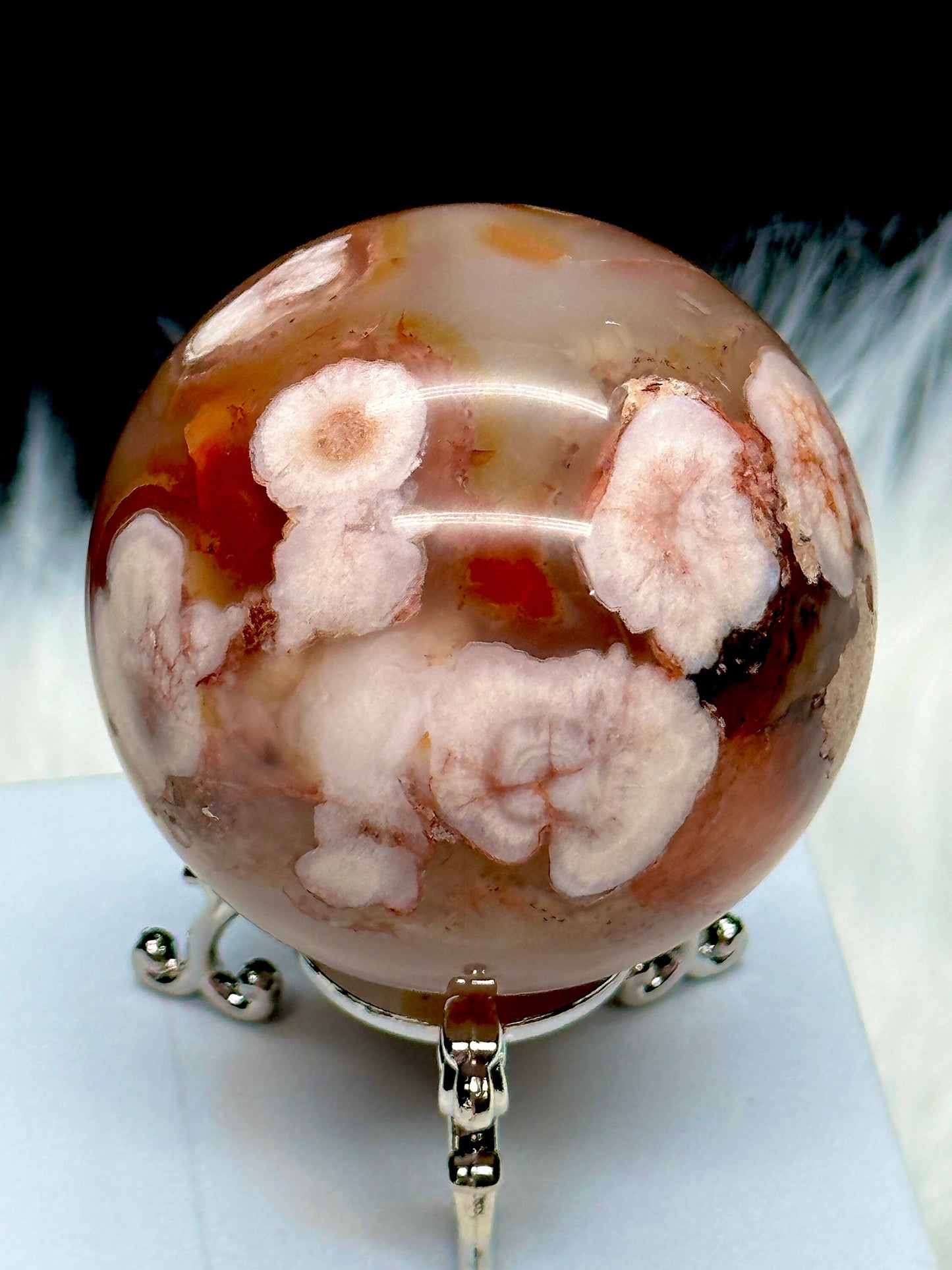 Carnelian Flower Agate Crystal Sphere