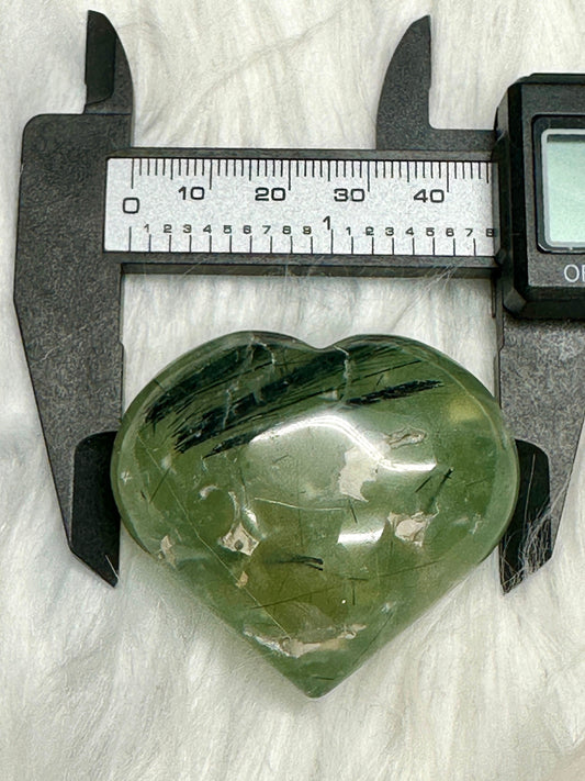 Prehnite Crystal Heart with Tourmaline Inclusion