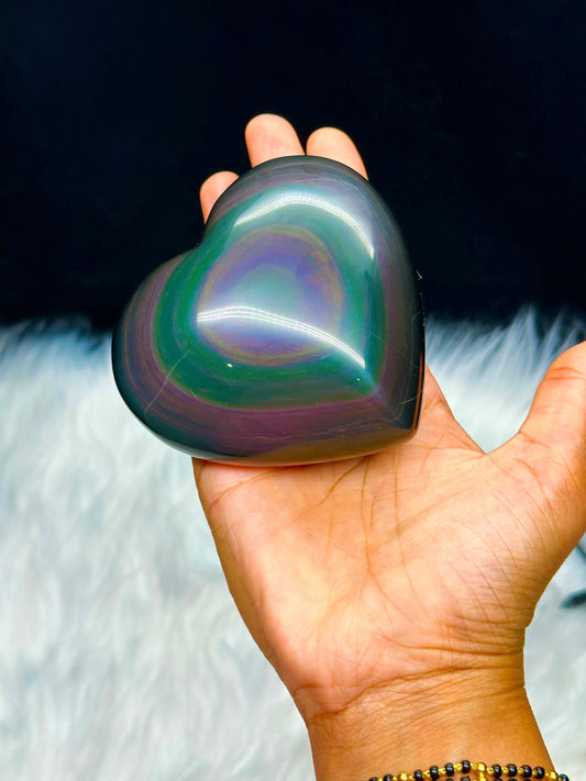 High Quality Rainbow Obsidian Crystal Heart