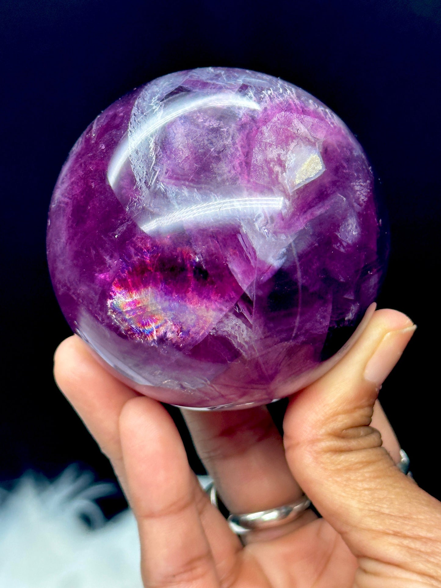 Rainbow filled Purple Fluorite Sphere