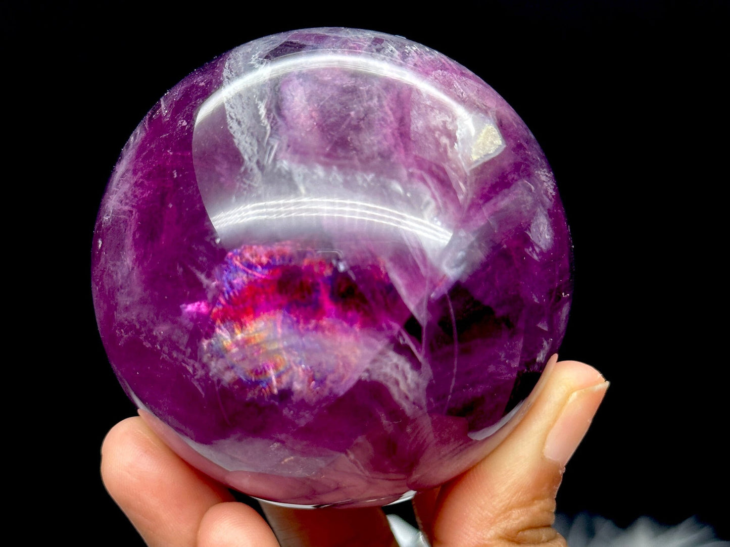 Rainbow filled Purple Fluorite Sphere