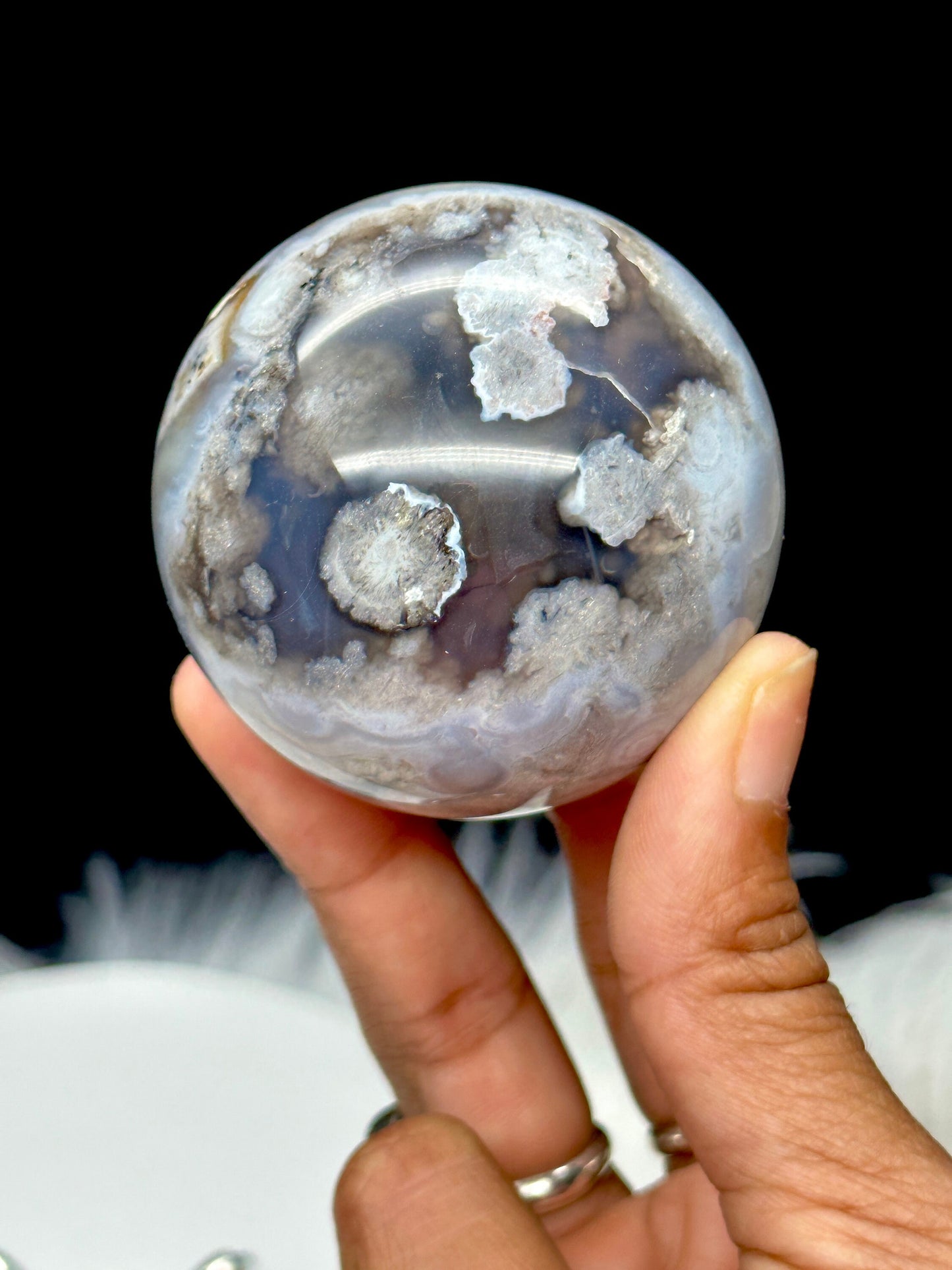 Black Flower Agate Crystal Sphere