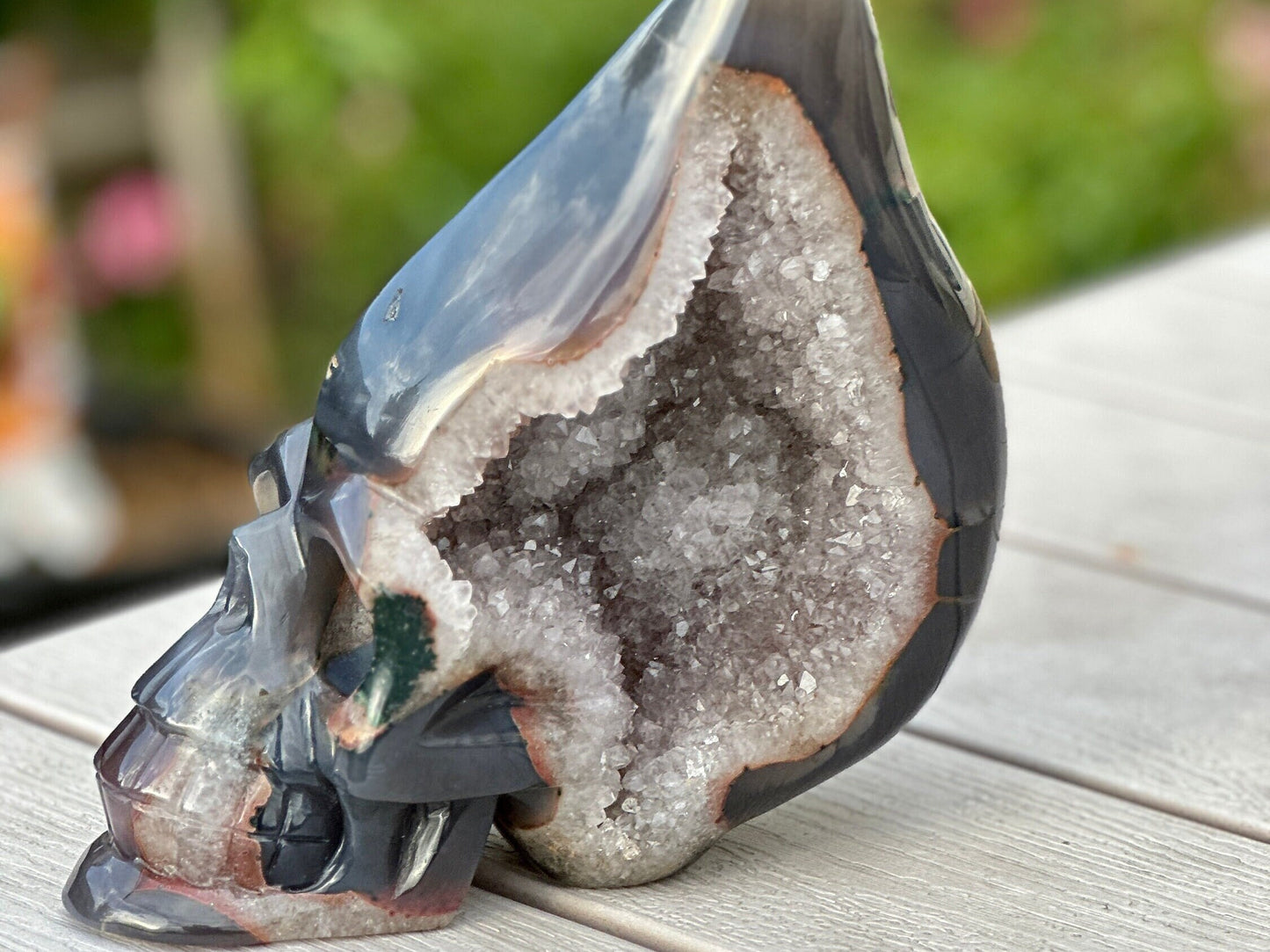 Super Sparkly Druzy Agate Crystal Travelers Skull, Alien Crystal Skull