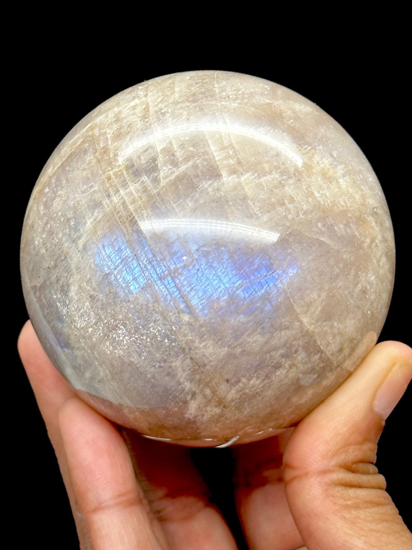 Sparkly Moonstone Crystal Sphere with blue flash