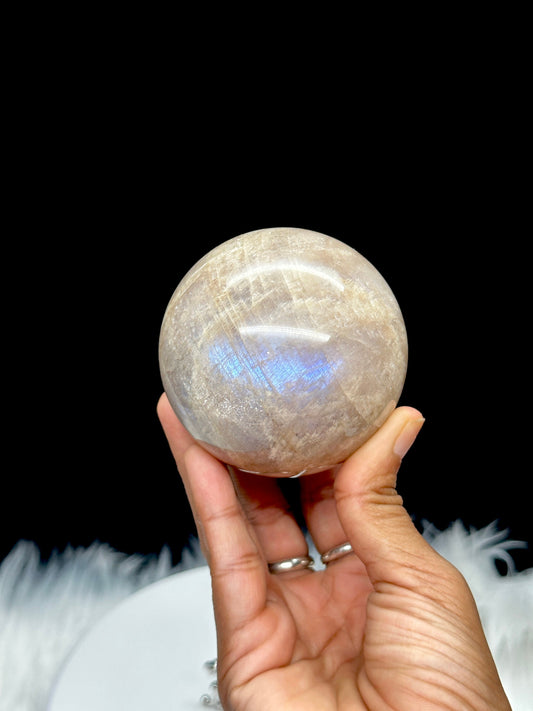 Sparkly Moonstone Crystal Sphere with blue flash