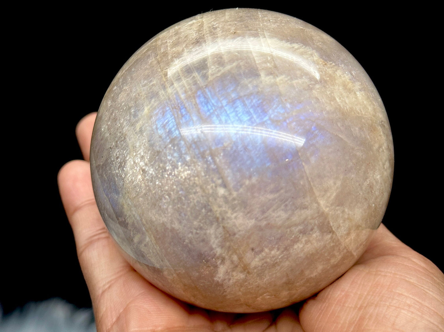 Sparkly Moonstone Crystal Sphere with blue flash