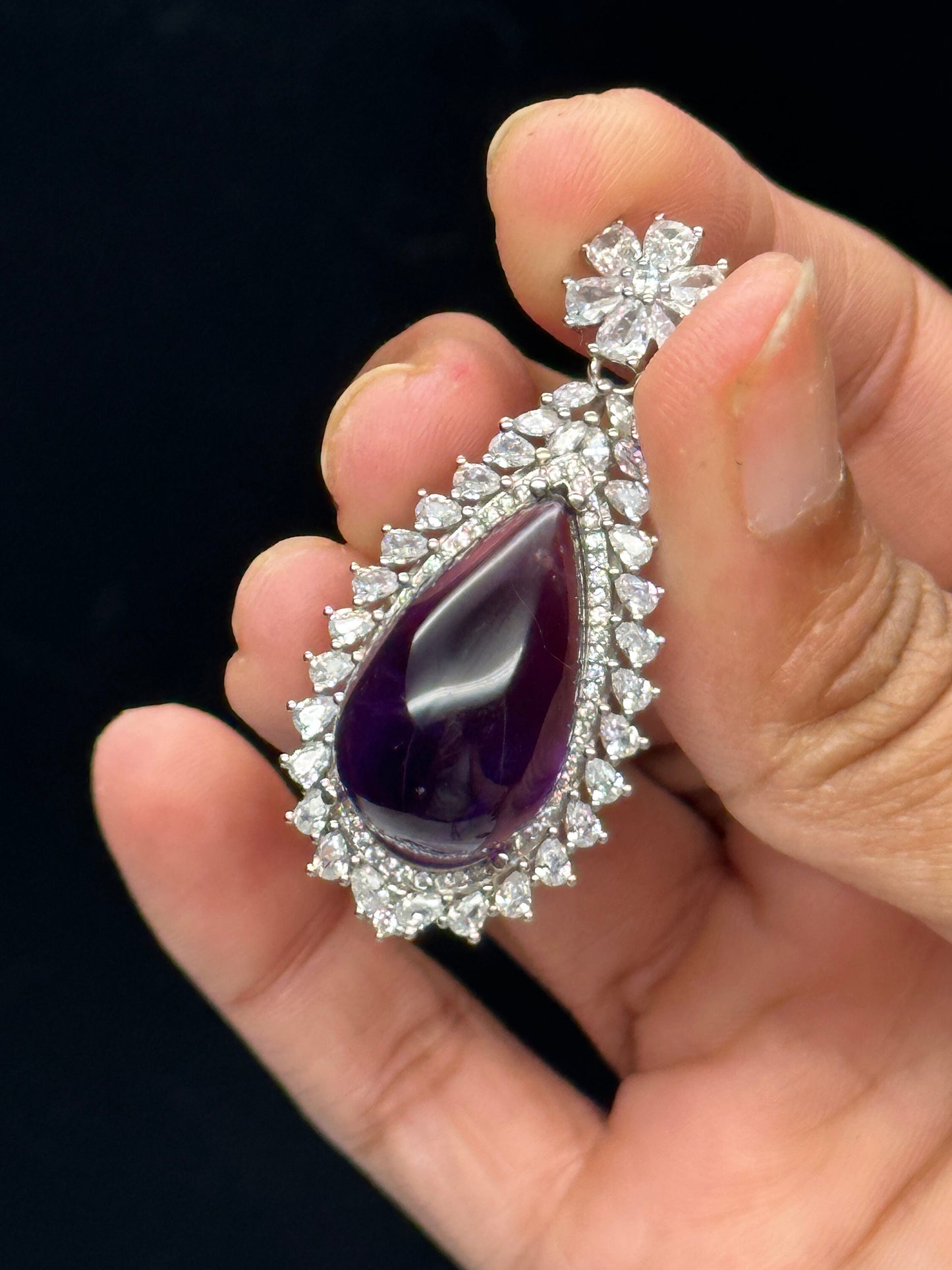 Gem Quality Amethyst Pendant in Sterling silver with white topaz , gifting item, jewelry gift