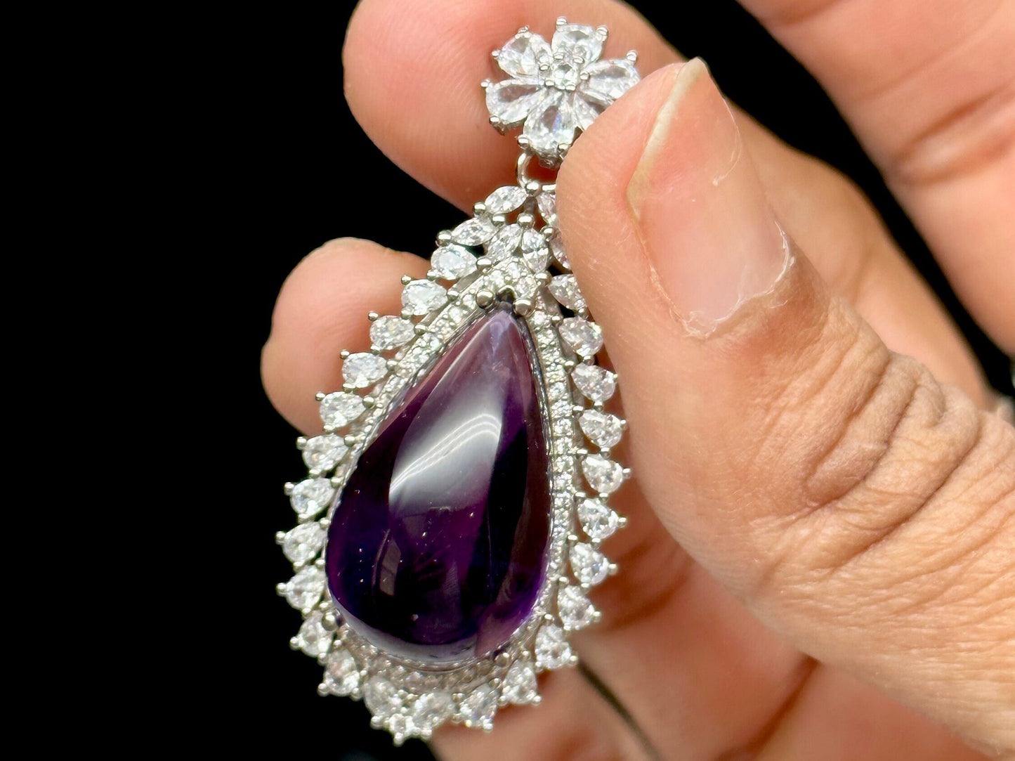 Gem Quality Amethyst Pendant in Sterling silver with white topaz , gifting item, jewelry gift