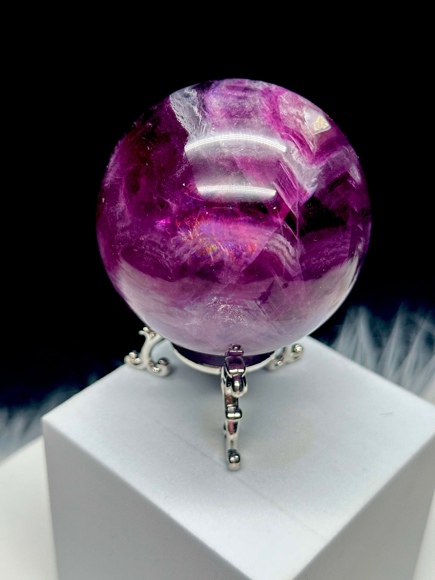 Rainbow filled Purple Fluorite Sphere