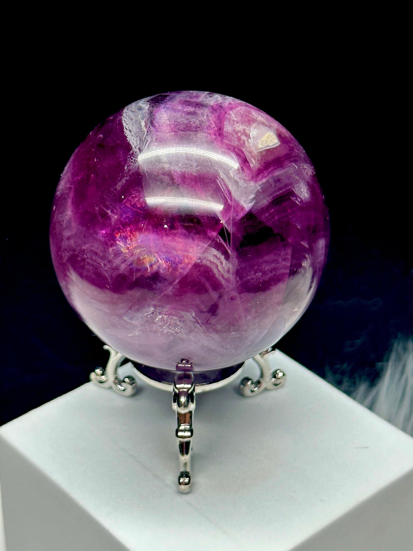 Rainbow filled Purple Fluorite Sphere