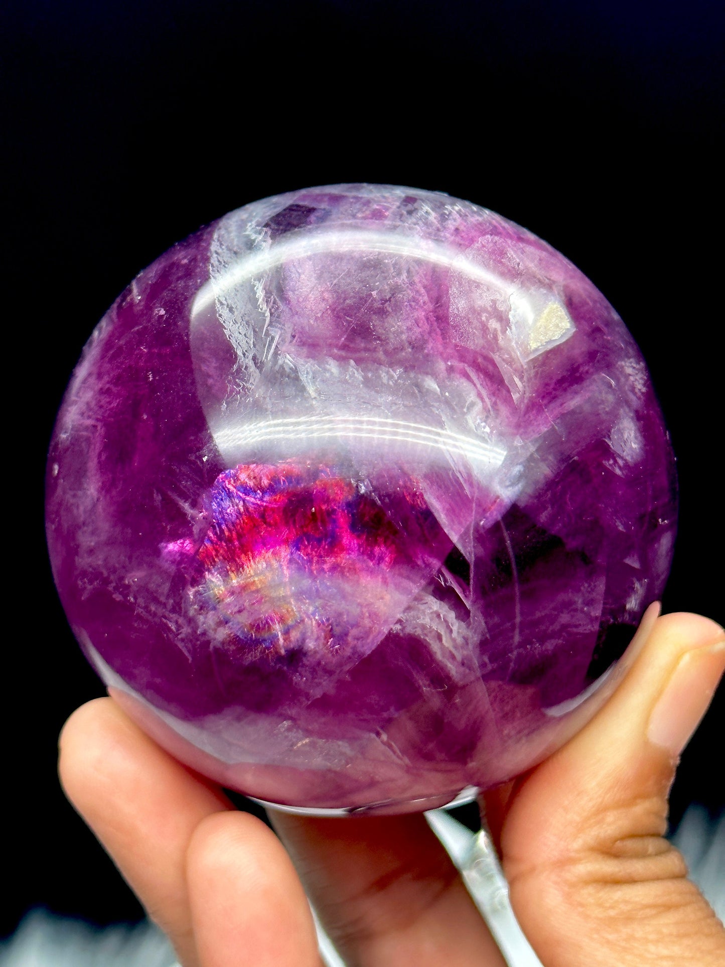 Rainbow filled Purple Fluorite Sphere