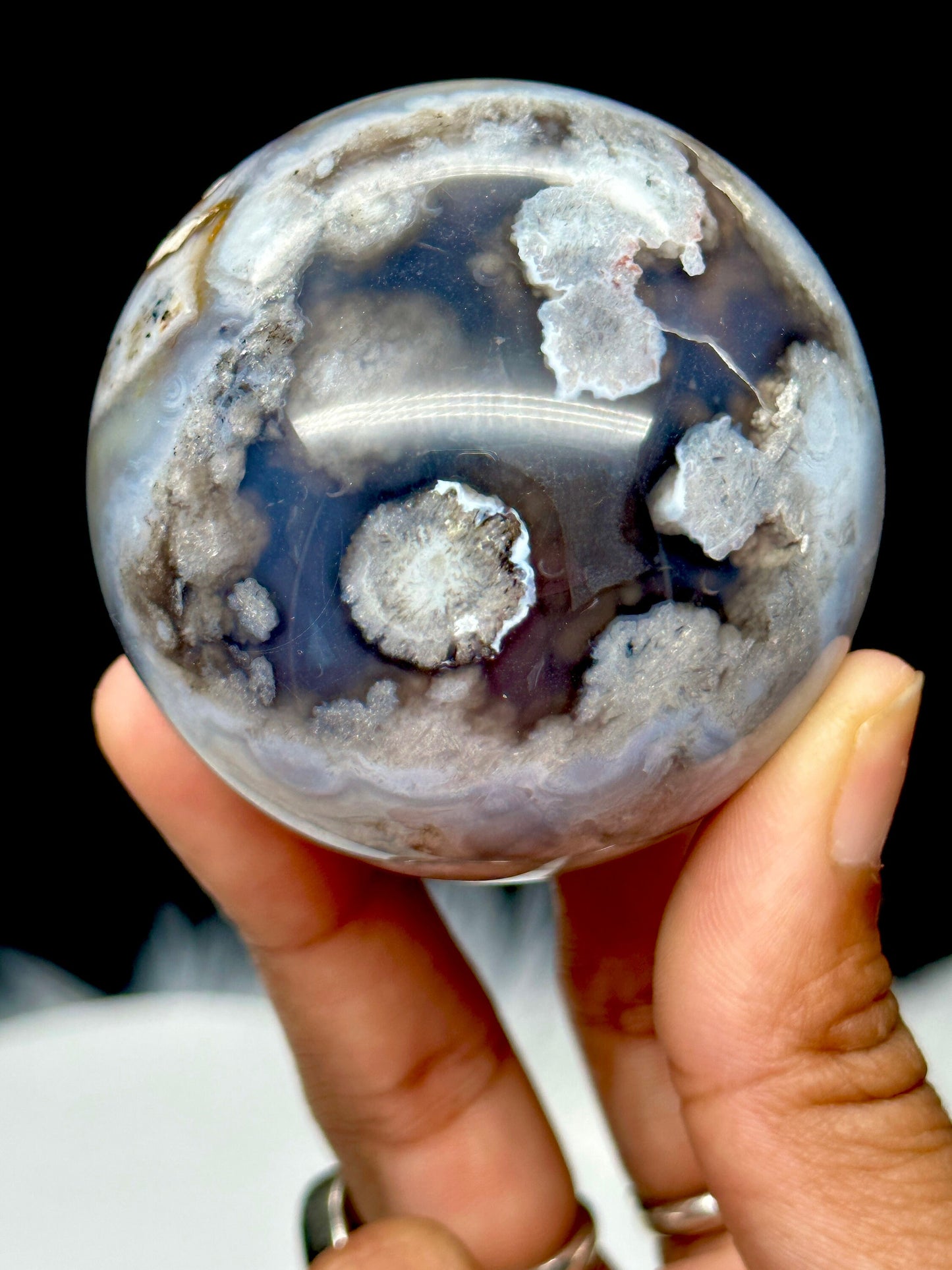 Black Flower Agate Crystal Sphere