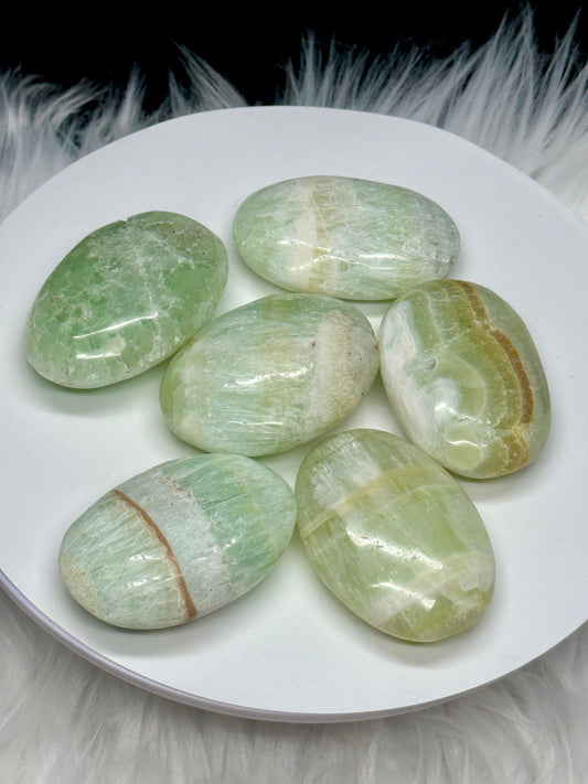 Beautiful Pistachio Calcite Palm Stone