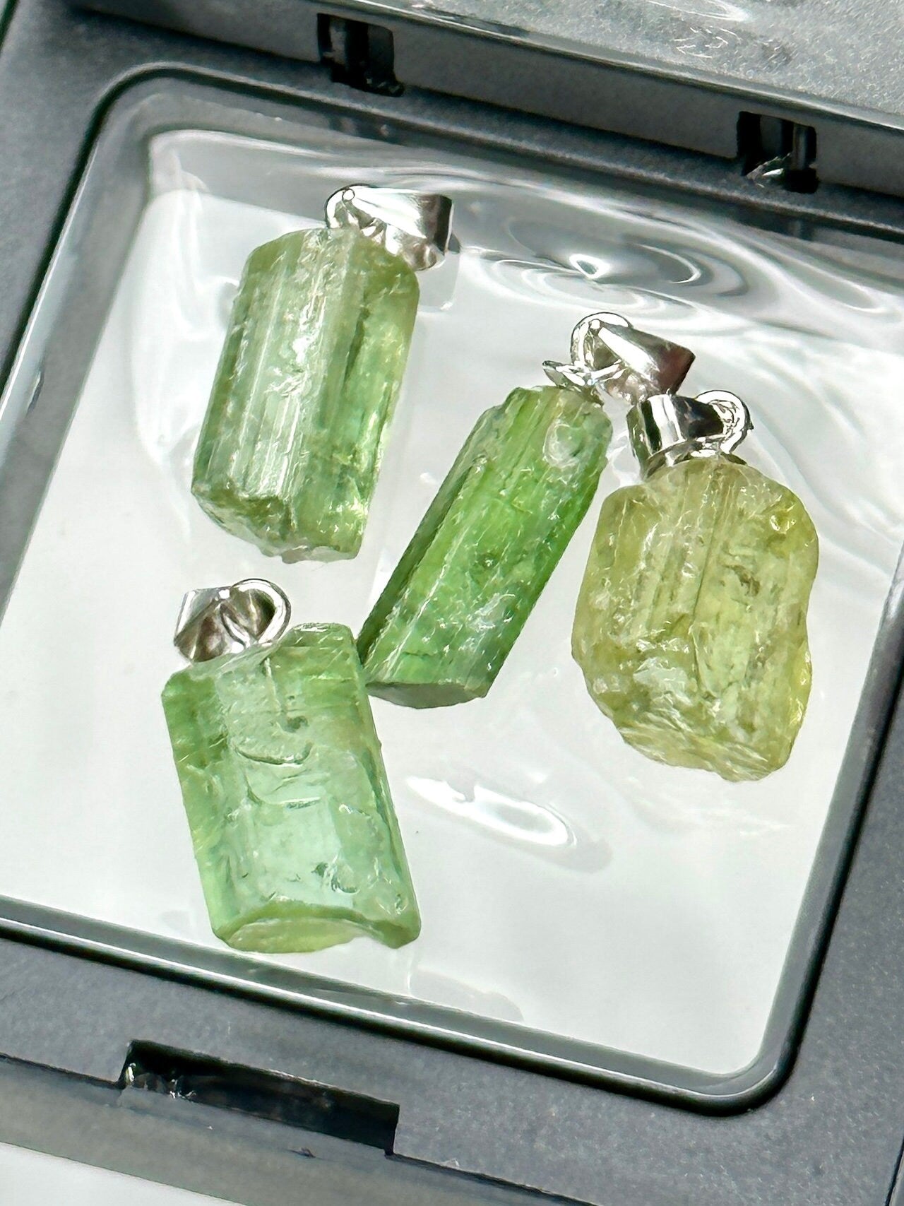 Natural Green Tourmaline Crystal Pendant in Sterling Silver