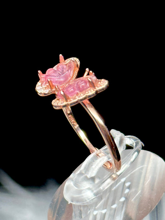 Beautiful Pink Tourmaline Crystal butterfly shaped ring in 925 Sterling Silver