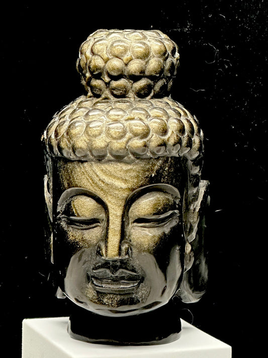 Stunning Golden Sheen Obsidian Buddha Head Carving