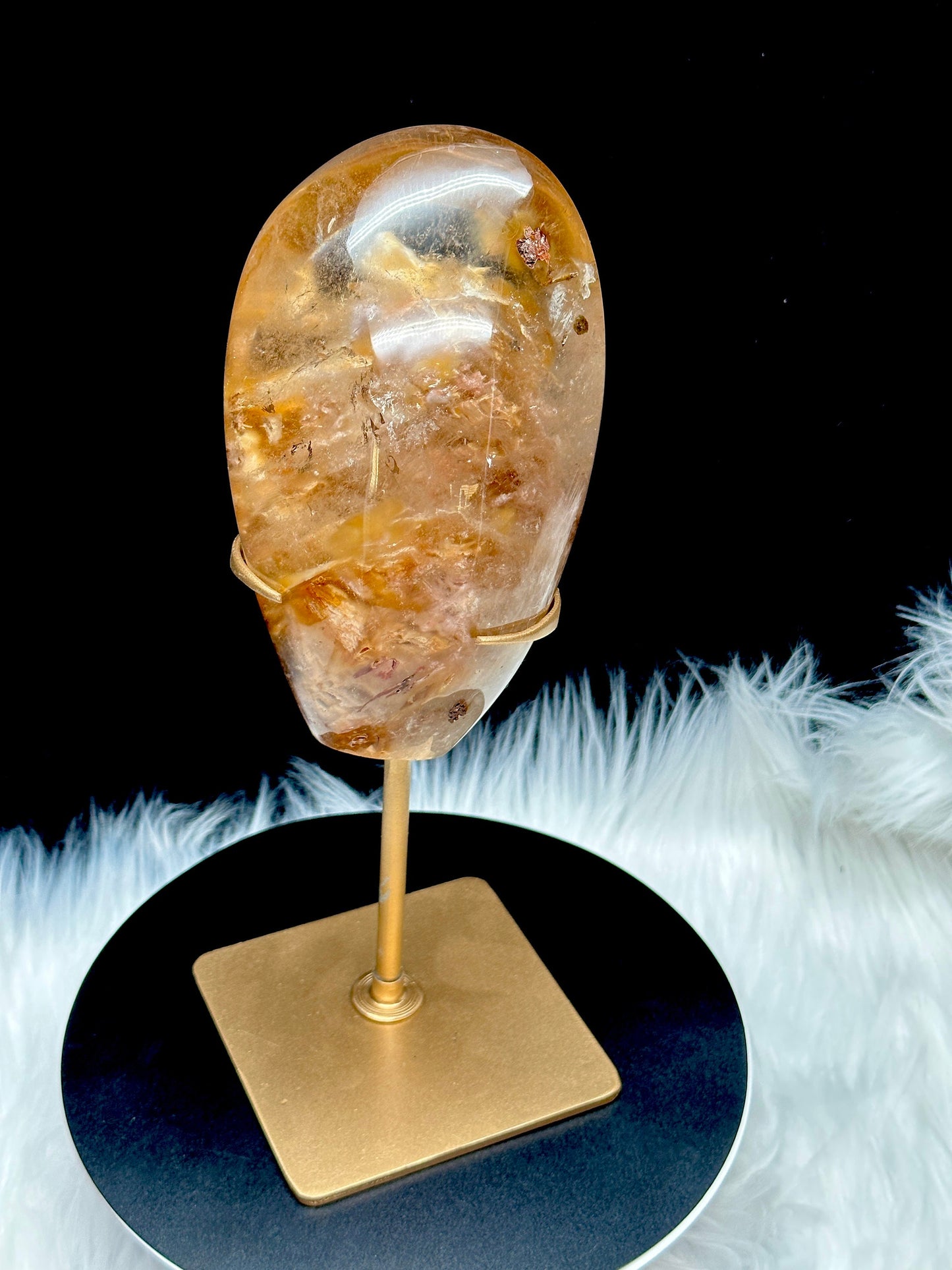 Large Rare Natural Red Rabbit Hair Quartz Crystal Specimen on Stand