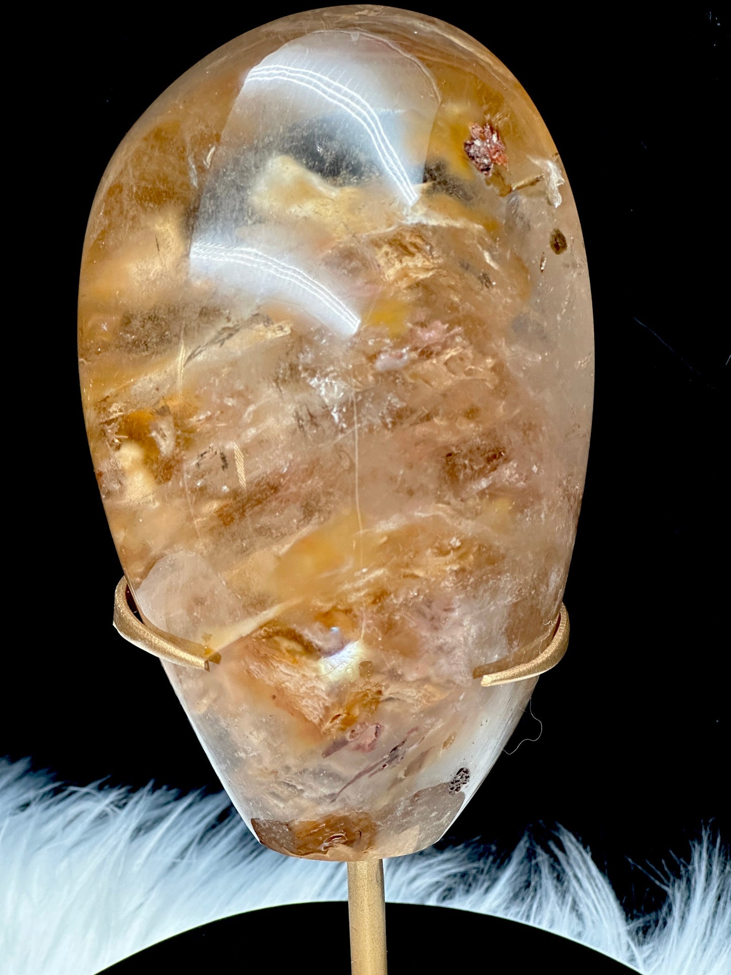 Large Rare Natural Red Rabbit Hair Quartz Crystal Specimen on Stand