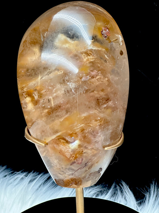 Large Rare Natural Red Rabbit Hair Quartz Crystal Specimen on Stand