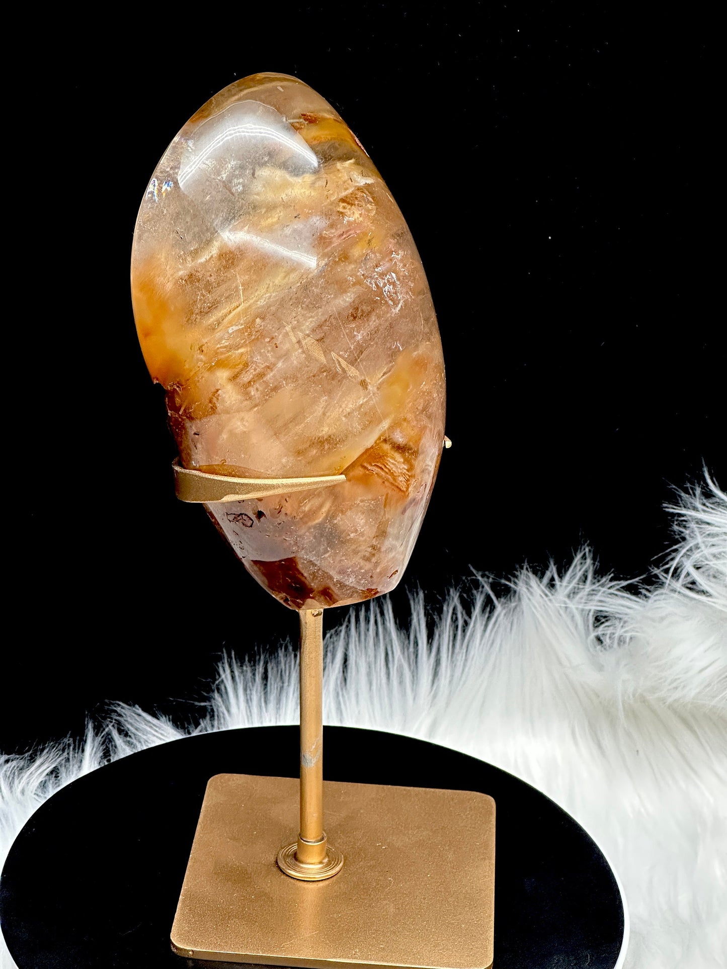 Large Rare Natural Red Rabbit Hair Quartz Crystal Specimen on Stand