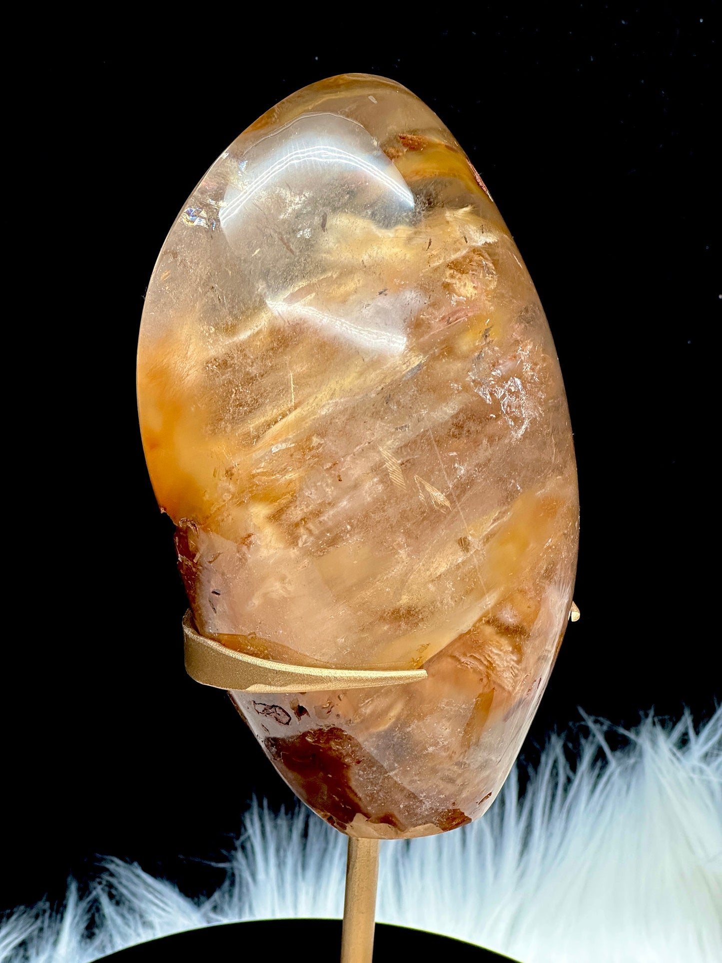 Large Rare Natural Red Rabbit Hair Quartz Crystal Specimen on Stand