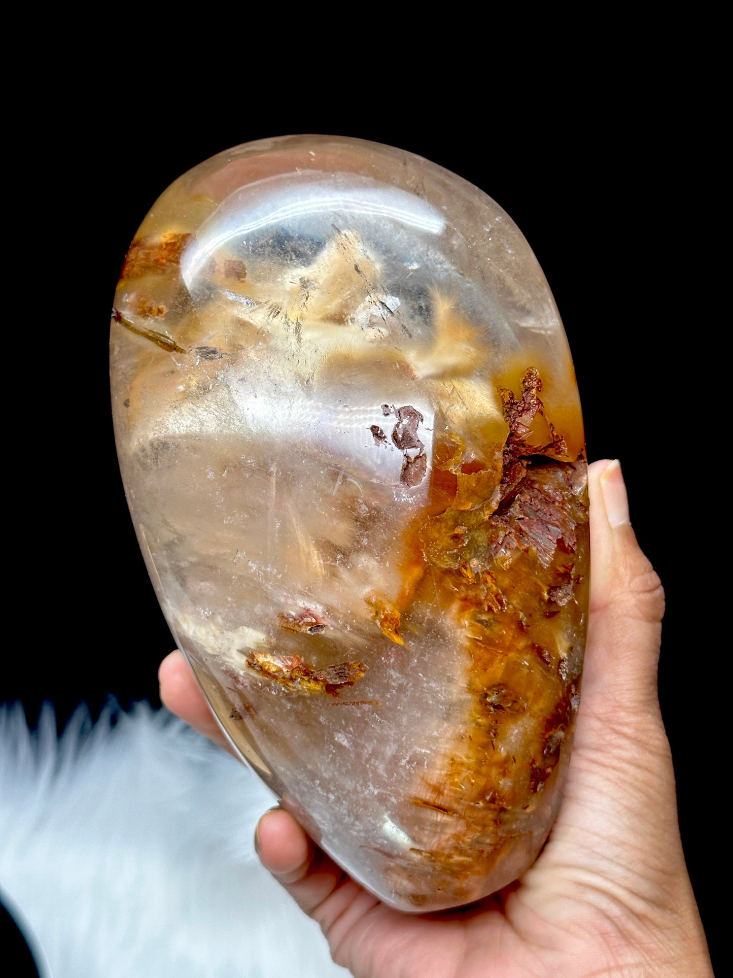 Large Rare Natural Red Rabbit Hair Quartz Crystal Specimen on Stand