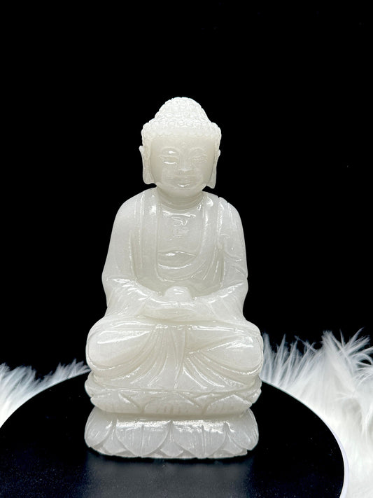 Elegant White Jade Buddha Carving - Serenity and Wisdom