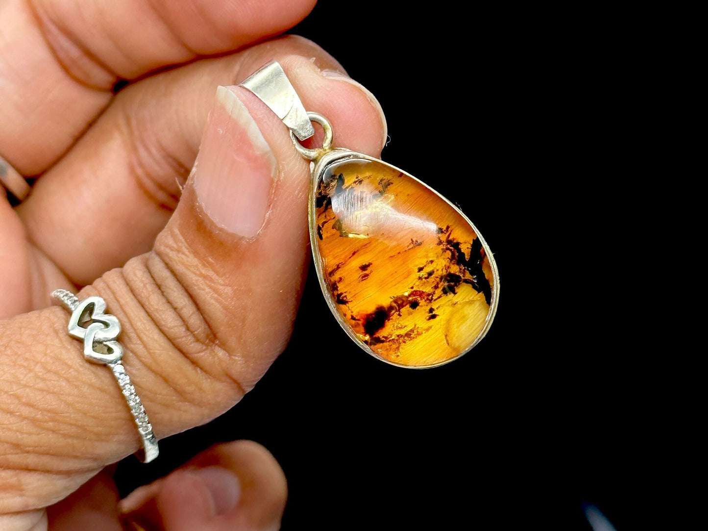 Natural Amber pendant in 925 Sterling Silver