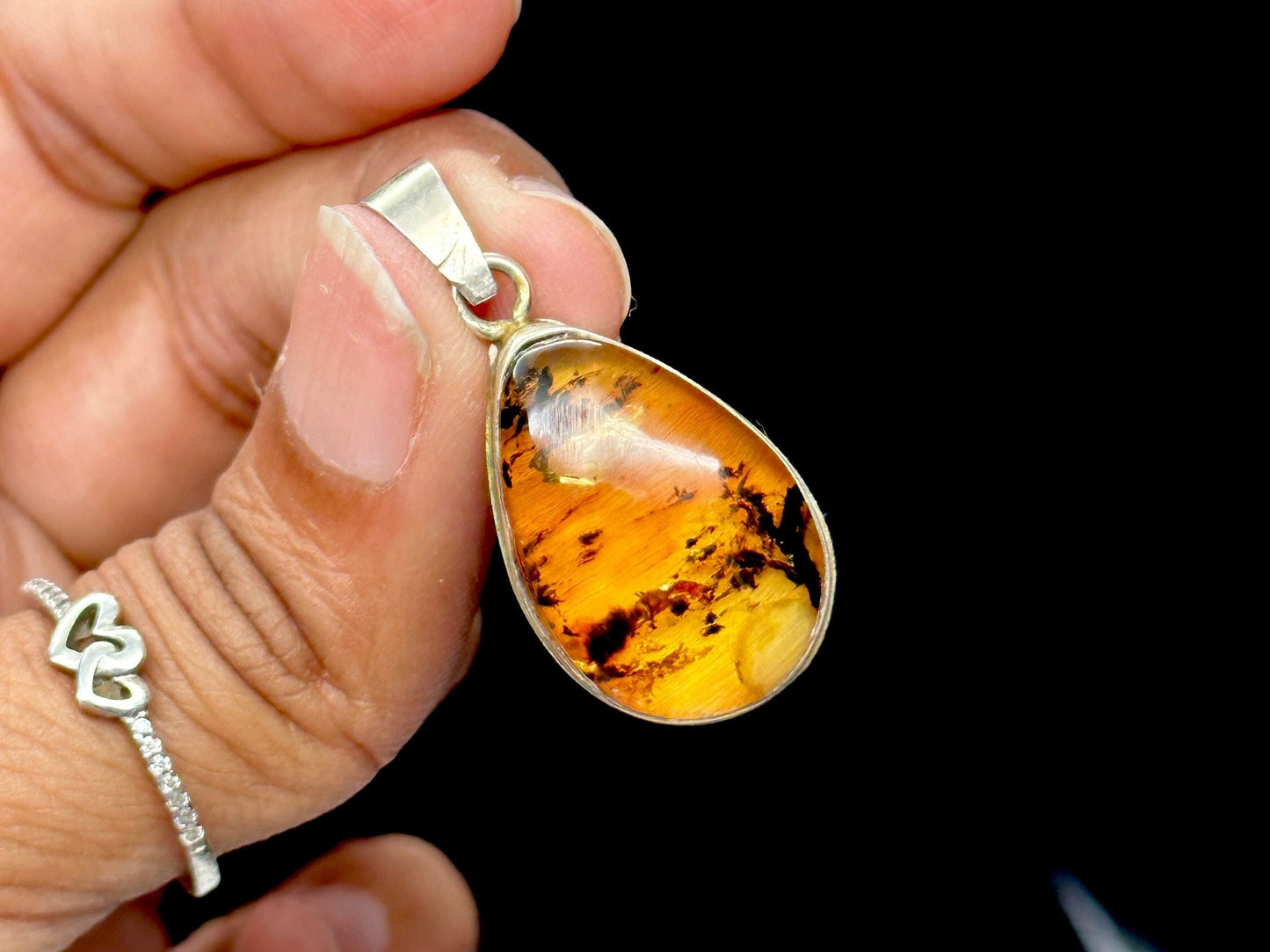 Natural Amber pendant in 925 Sterling Silver