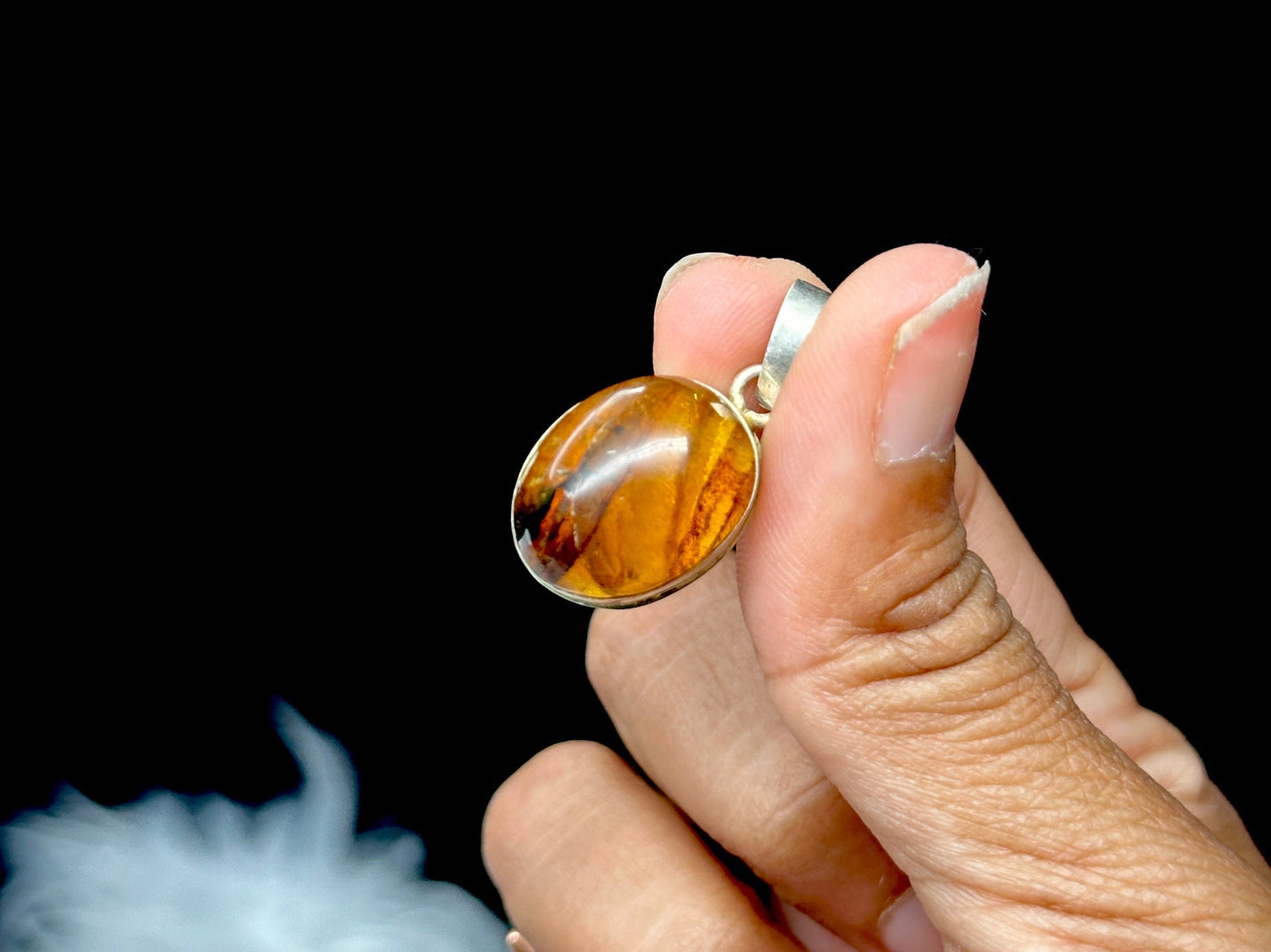 Beautiful Amber Pendant in 925 Sterling Silver