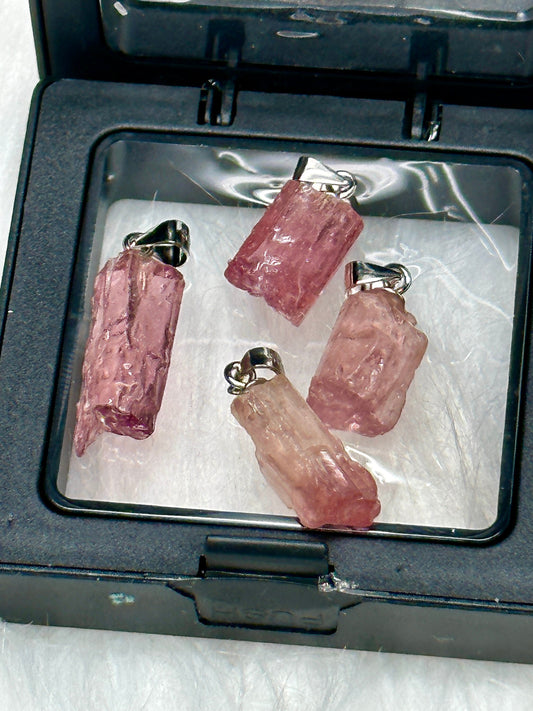 Natural Pink Tourmaline Crystal Pendant in Sterling Silver