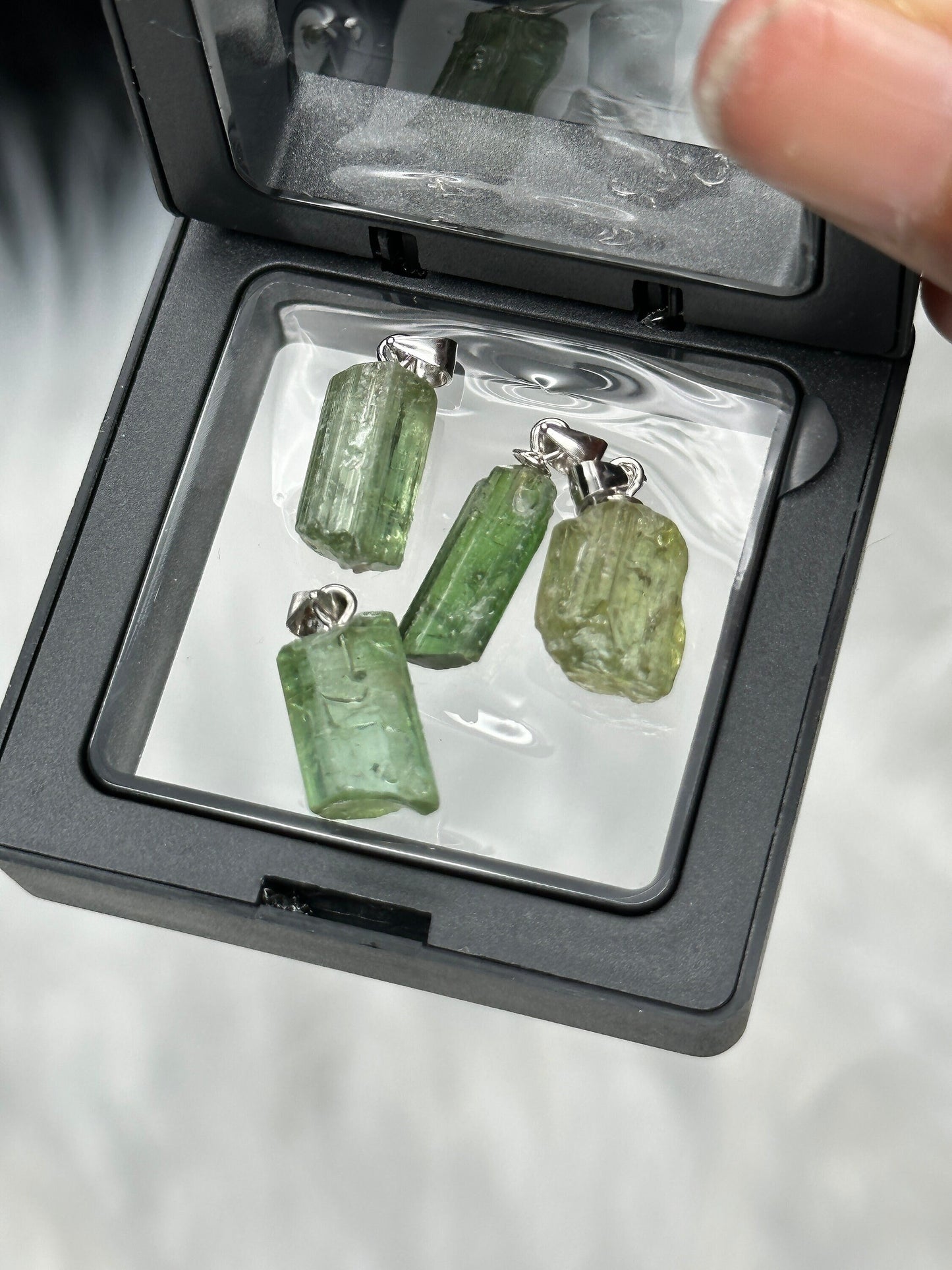 Natural Green Tourmaline Crystal Pendant in Sterling Silver