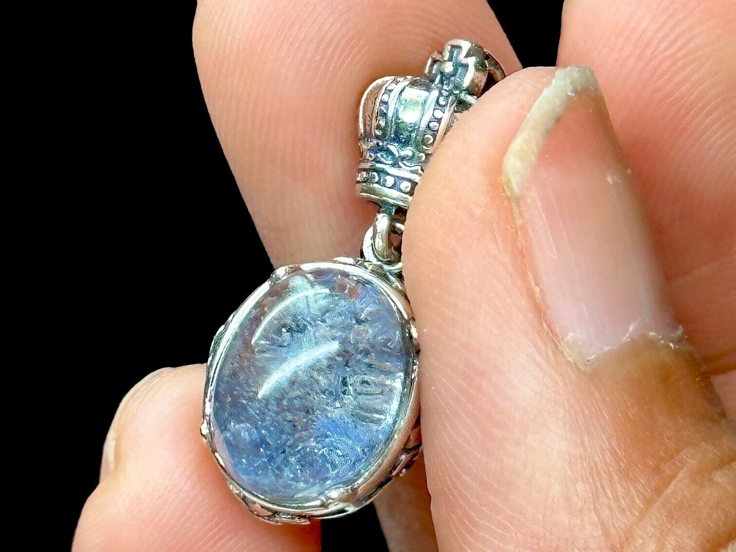 Grade AAA Dumortierite Quartz Crystal Pendant, Blue Fibrous Inclusions, Set in 925 Sterling Silver