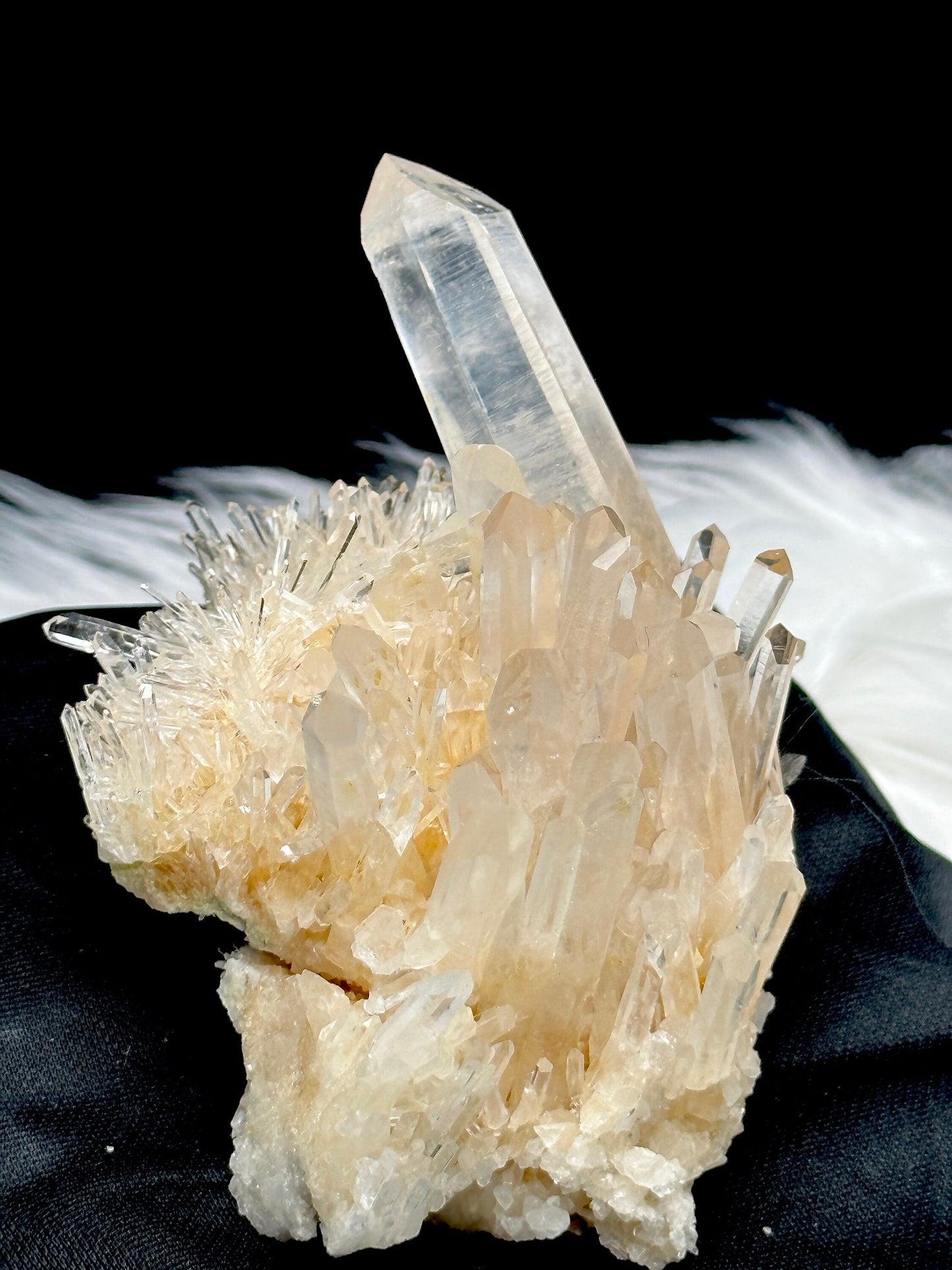 Rare Golden Healer DNA Blue Feather Lemurian Quartz Cluster Specimen