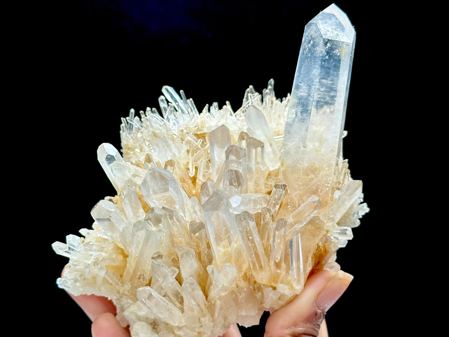 Rare Golden Healer DNA Blue Feather Lemurian Quartz Cluster Specimen