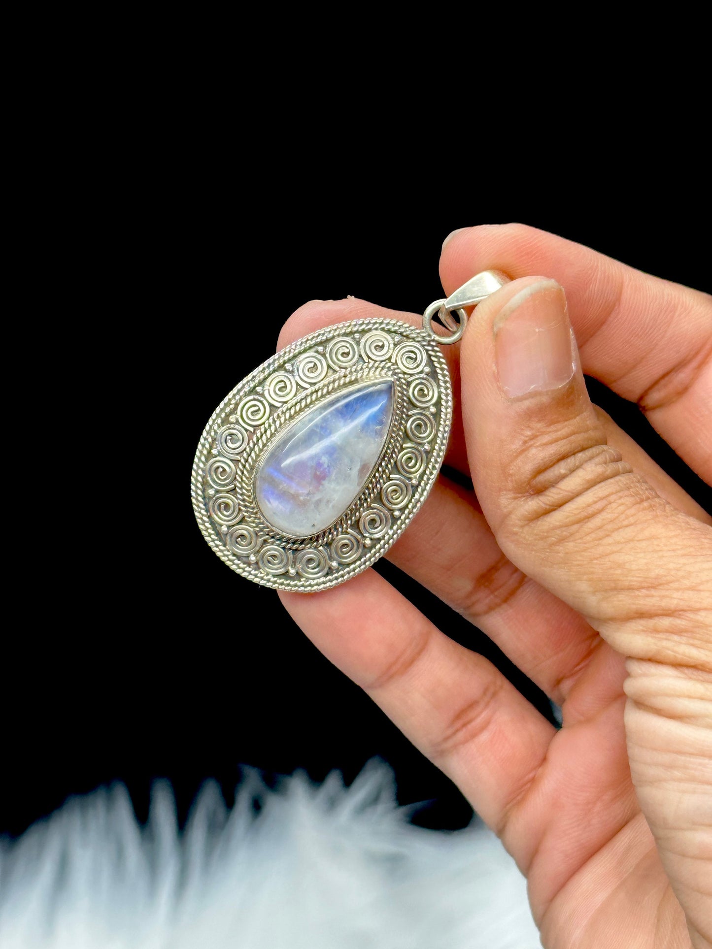 Grade AAA Moonstone Crystal Pendant set in S925 Silver.