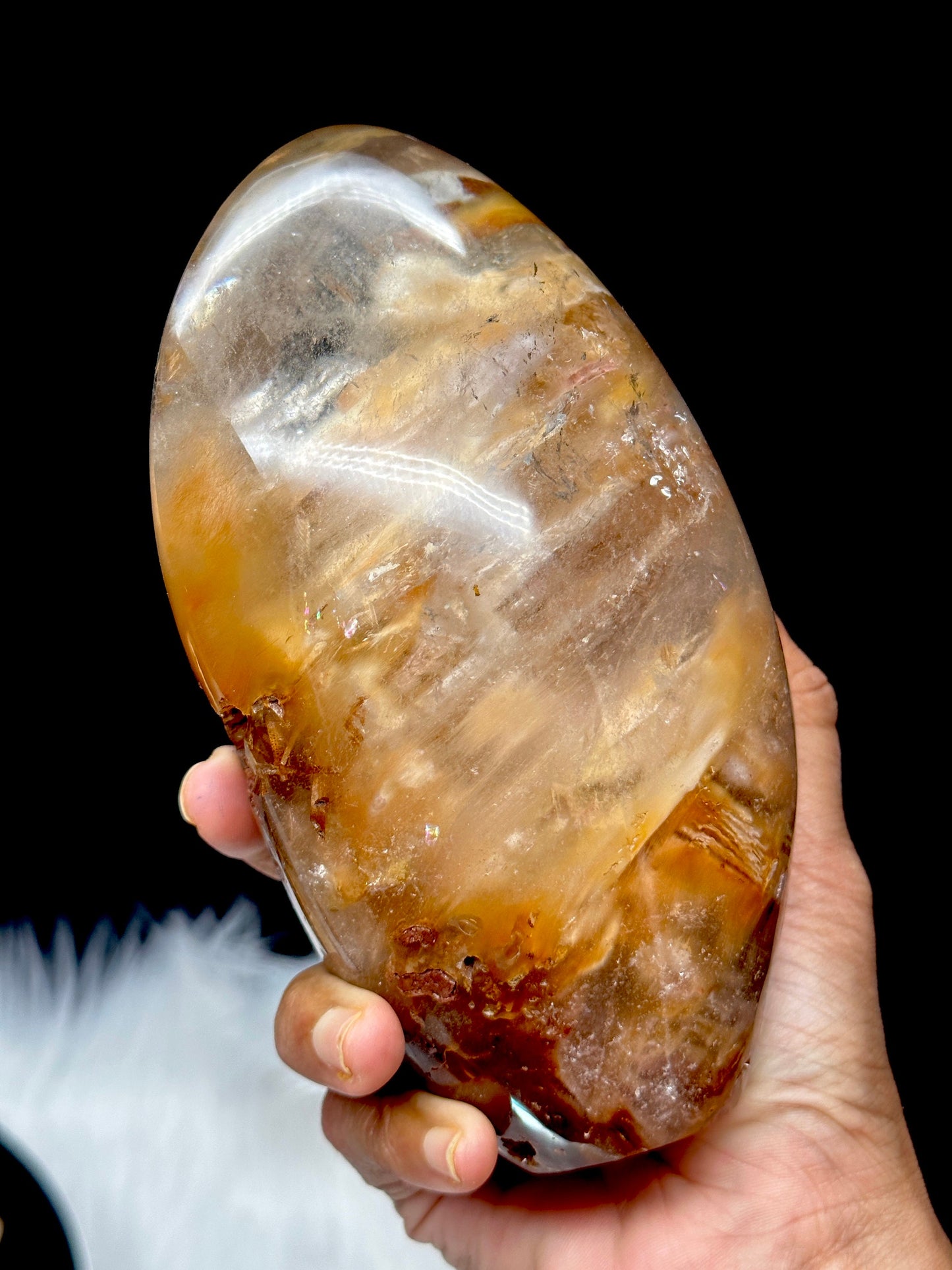 Large Rare Natural Red Rabbit Hair Quartz Crystal Specimen on Stand