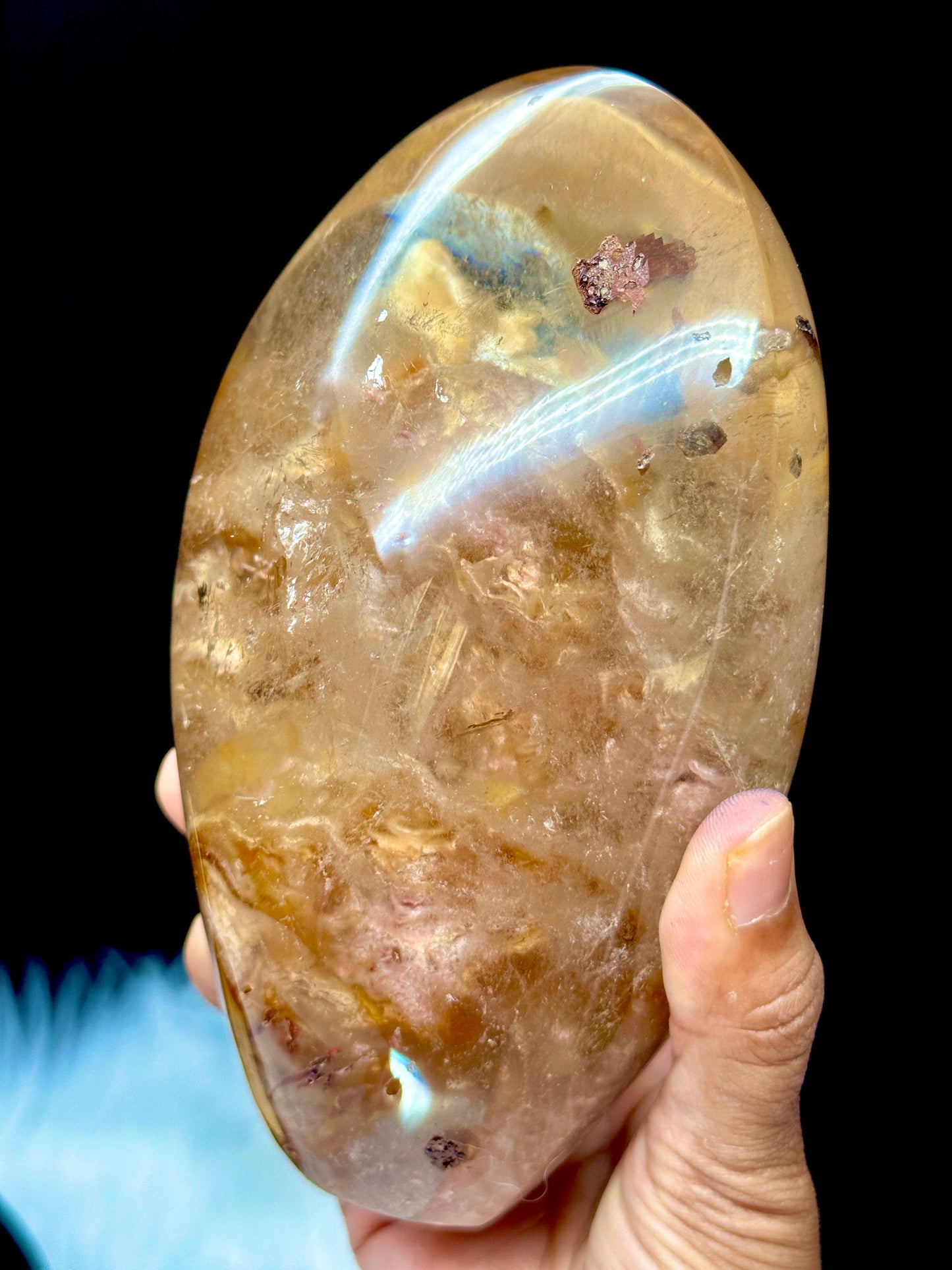 Large Rare Natural Red Rabbit Hair Quartz Crystal Specimen on Stand