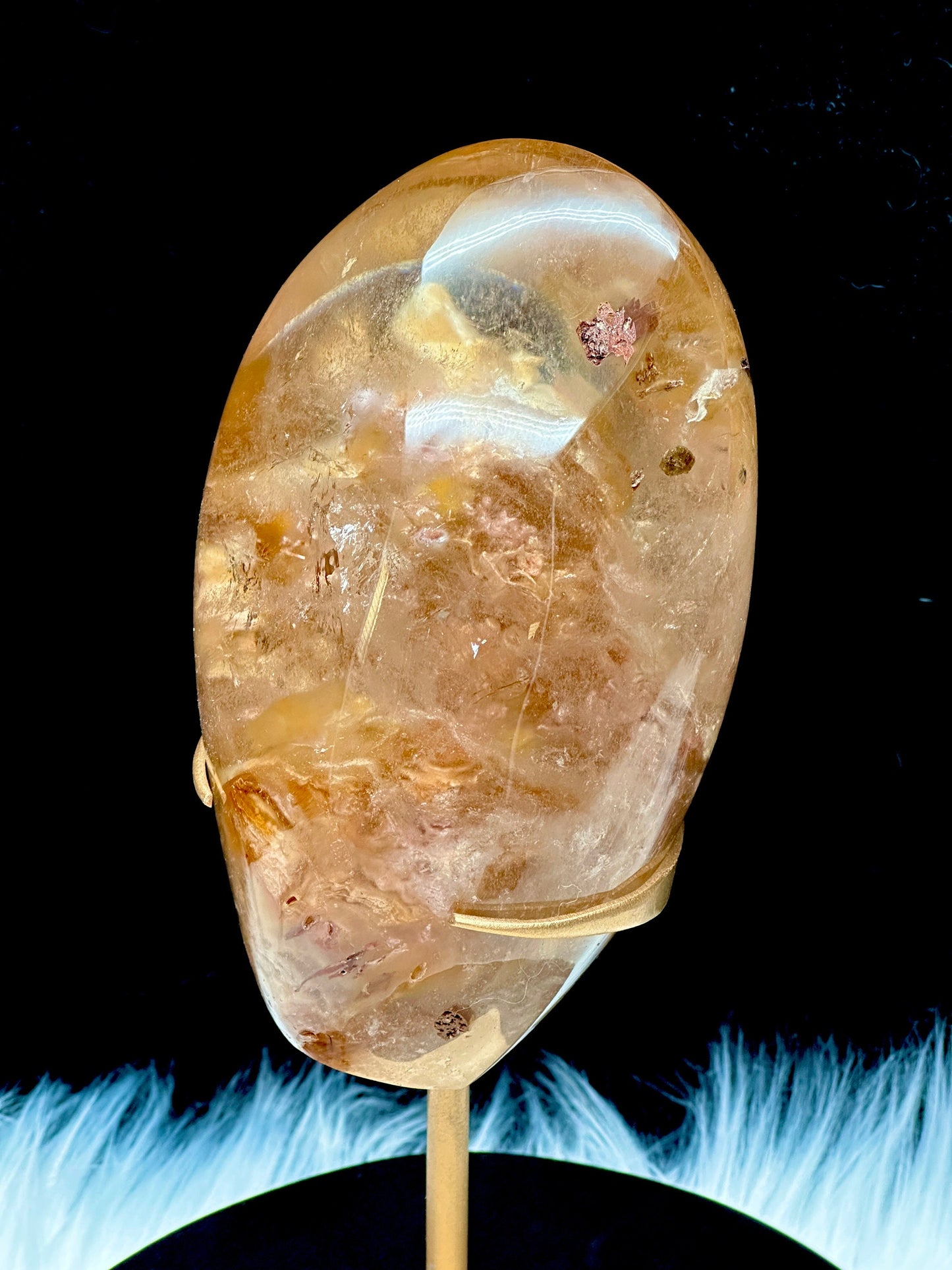 Large Rare Natural Red Rabbit Hair Quartz Crystal Specimen on Stand