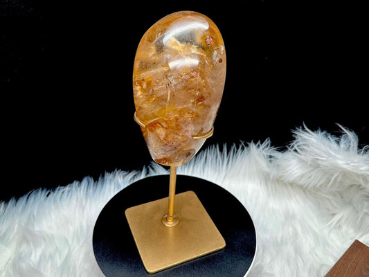 Large Rare Natural Red Rabbit Hair Quartz Crystal Specimen on Stand