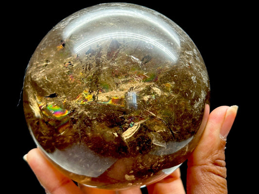 Rainbow filled Large Smoky Quartz Crystal Sphere, Crystal ball